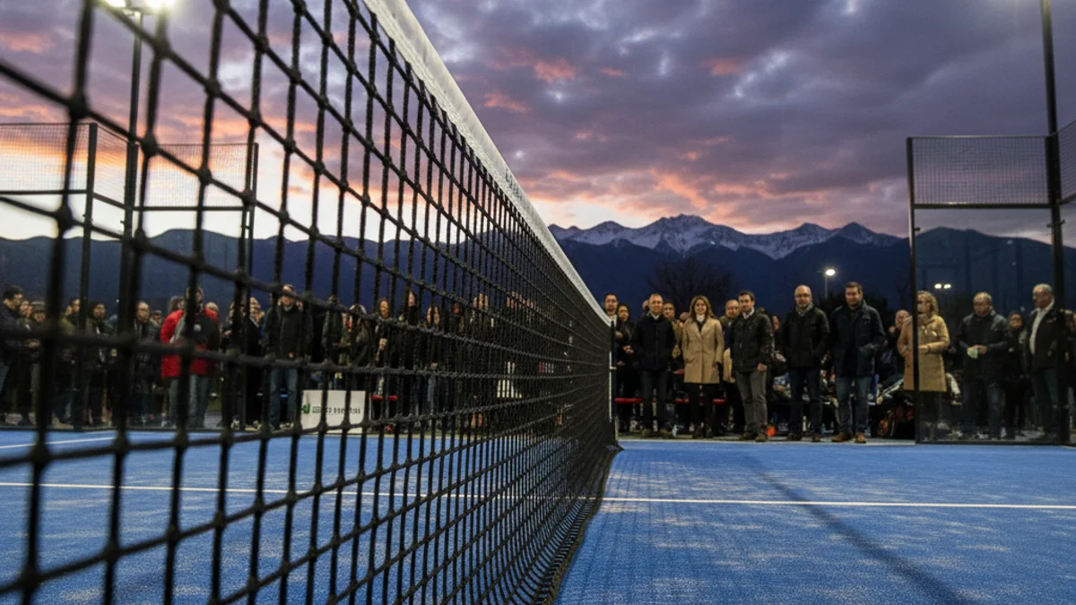 Imatge genèrica d'una pista de pàdel a l'aire lliure amb il·luminació artificial.