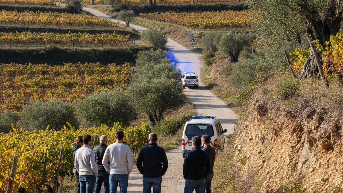Imatge genèrica d'una carretera rural amb llums d'emergència blaus i un vehicle accidentat en un marge.