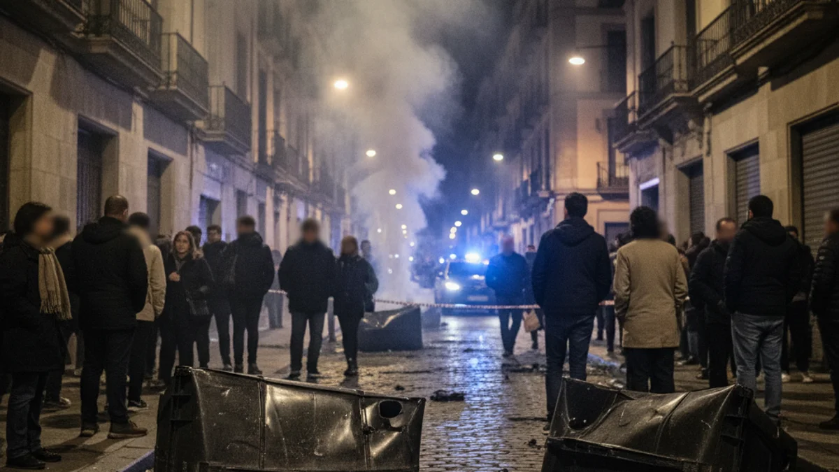 Imatge genèrica d'una columna de fum i llums d'emergència blaus en un carrer nocturn.