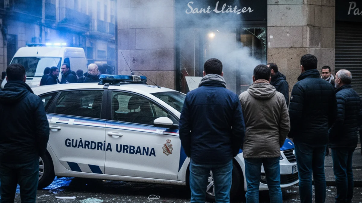 Imatge genèrica d'un carrer tallat per la presència de vehicles d'emergència davant d'un local comercial.