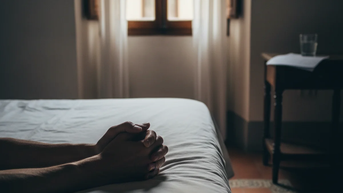 Imagen genérica de una persona en la cama en una habitación con luz tenue, simbolizando el sufrimiento crónico.