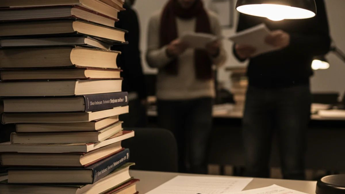 Imatge genèrica d'un escriptori amb llibres de psicologia i apunts sota la llum d'un flexo.