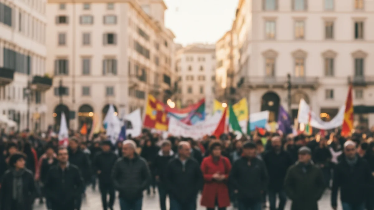 Generic image of a teachers' protest through city streets.