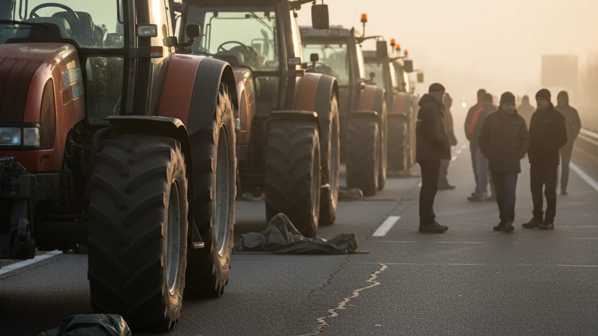 Imagen genérica de una marcha lenta con tractores bloqueando una carretera durante una protesta.