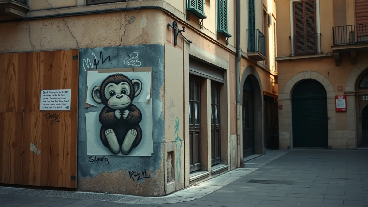 Imatge genèrica d'un mural d'art urbà vandalitzat en una plaça de la ciutat.