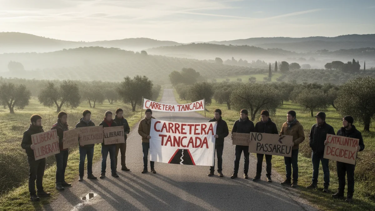 Generic image of a local protest with banners on a rural road.
