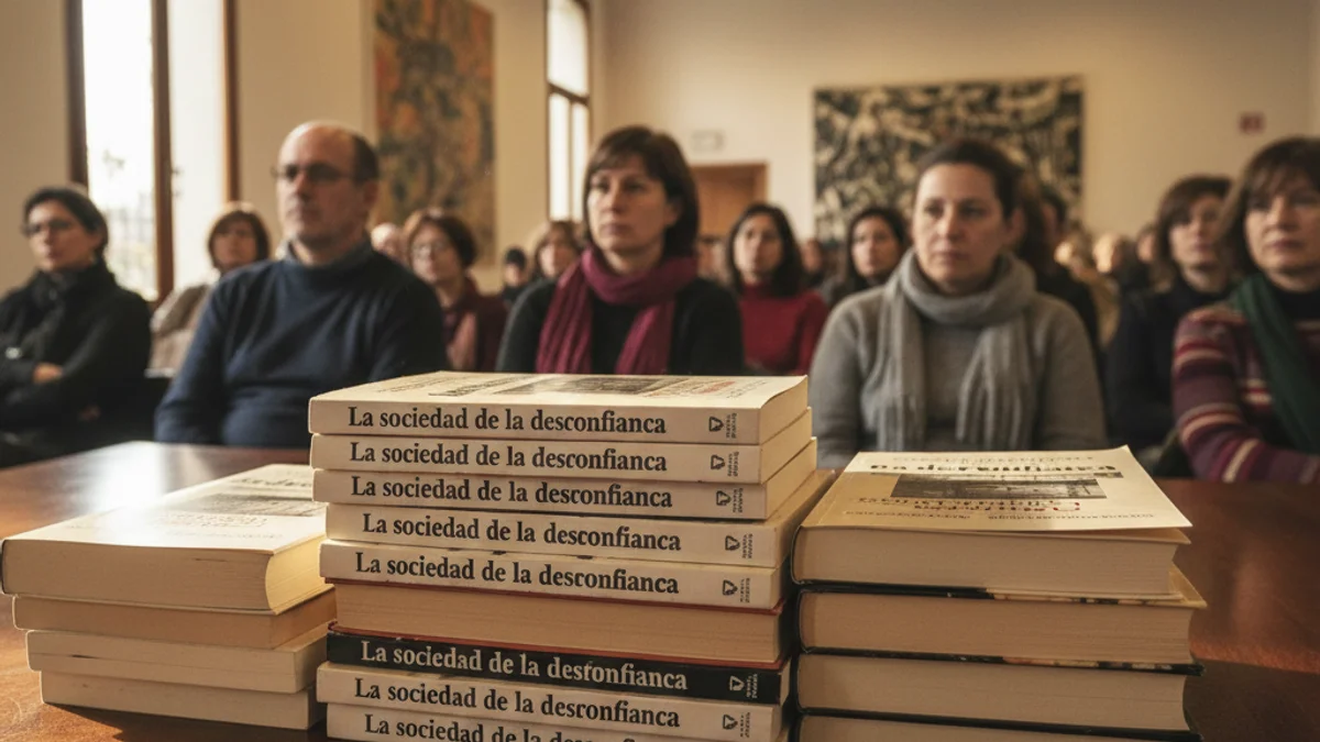 Imatge genèrica d'un llibre sobre una taula durant una presentació cultural.