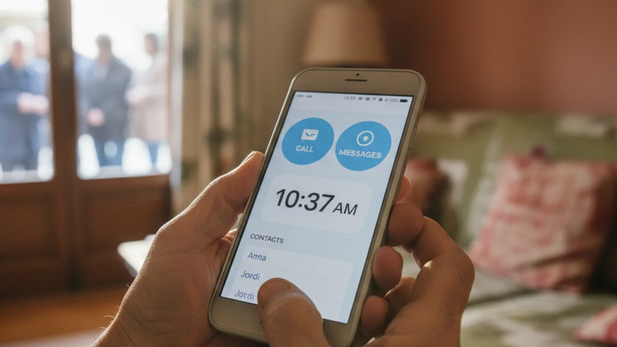 Generic image of an elderly person using a smartphone with a simplified interface.