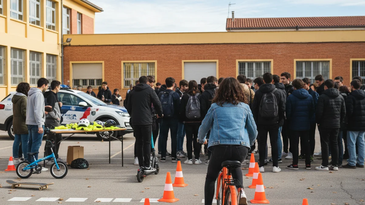 Generic image of traffic cones and a bicycle during a school road safety workshop.