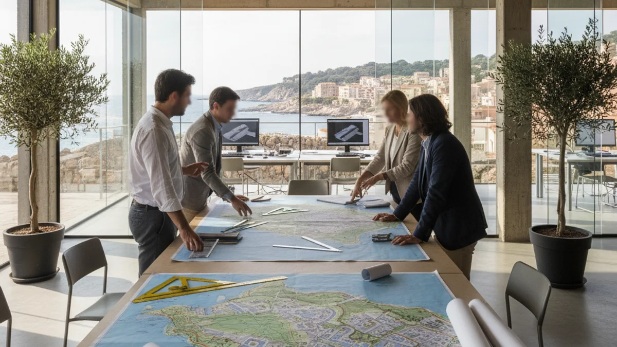Imagen genérica de unos planos urbanísticos sobre una mesa de trabajo.
