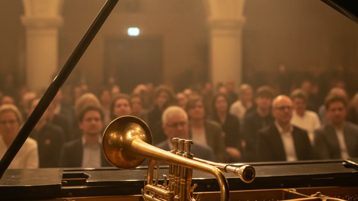 Imatge genèrica d'un escenari de jazz amb una trompeta i un piano sota els focus.