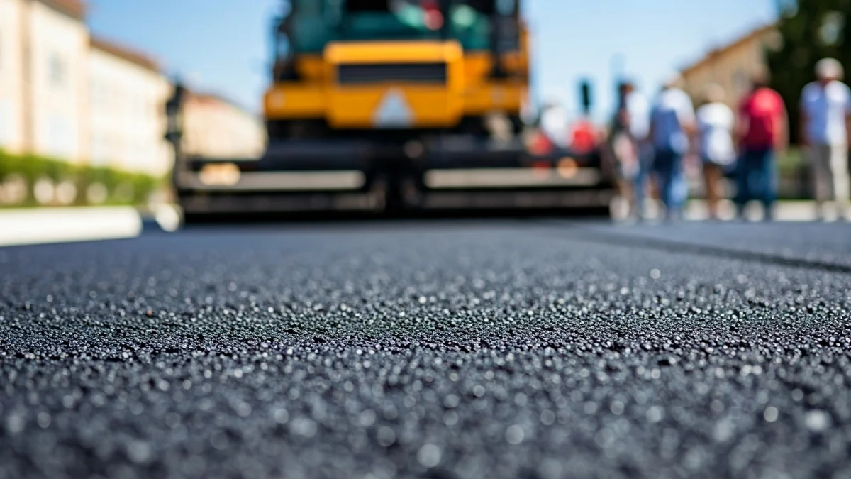 Imatge genèrica d'asfalt fresc sent estès en una carretera.