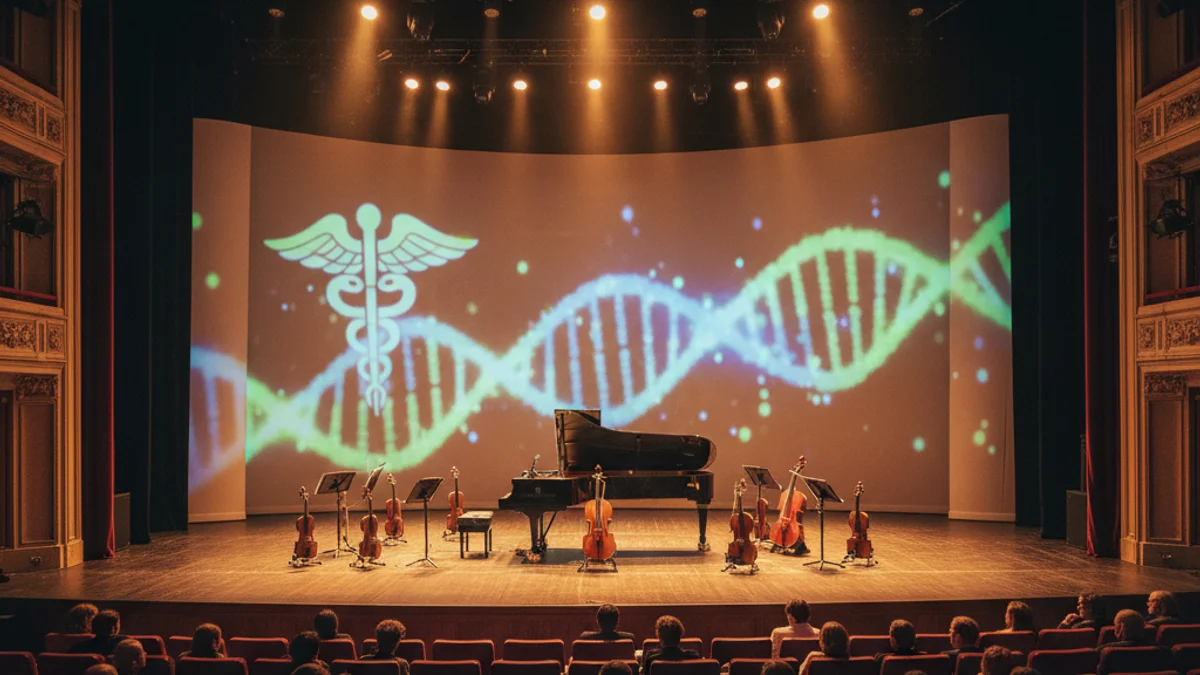 Imatge genèrica de l'escenari d'un auditori amb instruments musicals sota els focus.