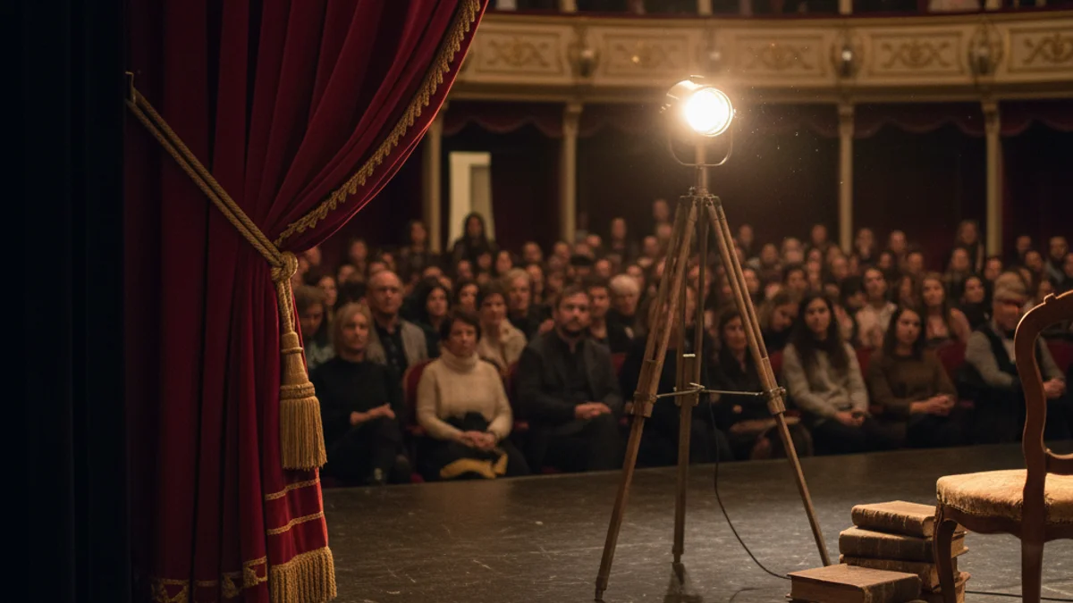 Imatge genèrica d'un escenari teatral amb cortines vermelles i un focus de llum.