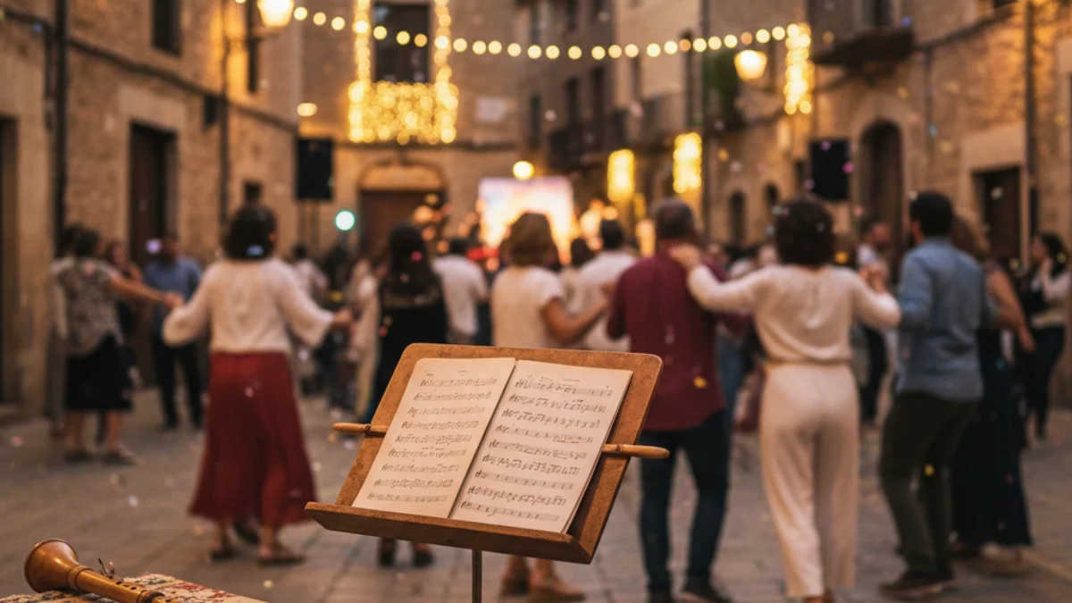 Imagen genérica de una plaza mediterránea durante una celebración cultural con gente y música.