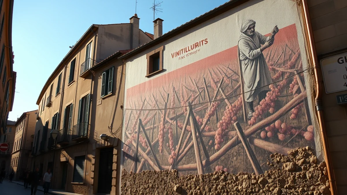 Imagen genérica de un gran mural artístico en una pared lateral de un edificio histórico.