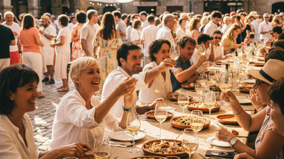 Imatge genèrica d'una fira gastronòmica a l'aire lliure amb gent tastant productes locals.