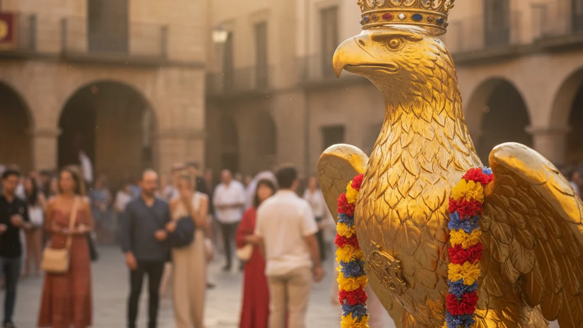 Imagen genérica de una figura festiva del Águila en una plaza histórica.