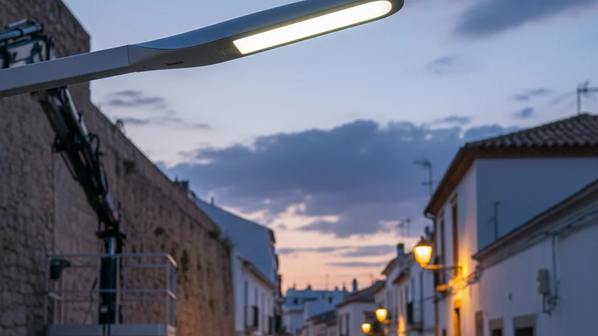 Imagen genérica de una farola con tecnología led en una calle urbana.