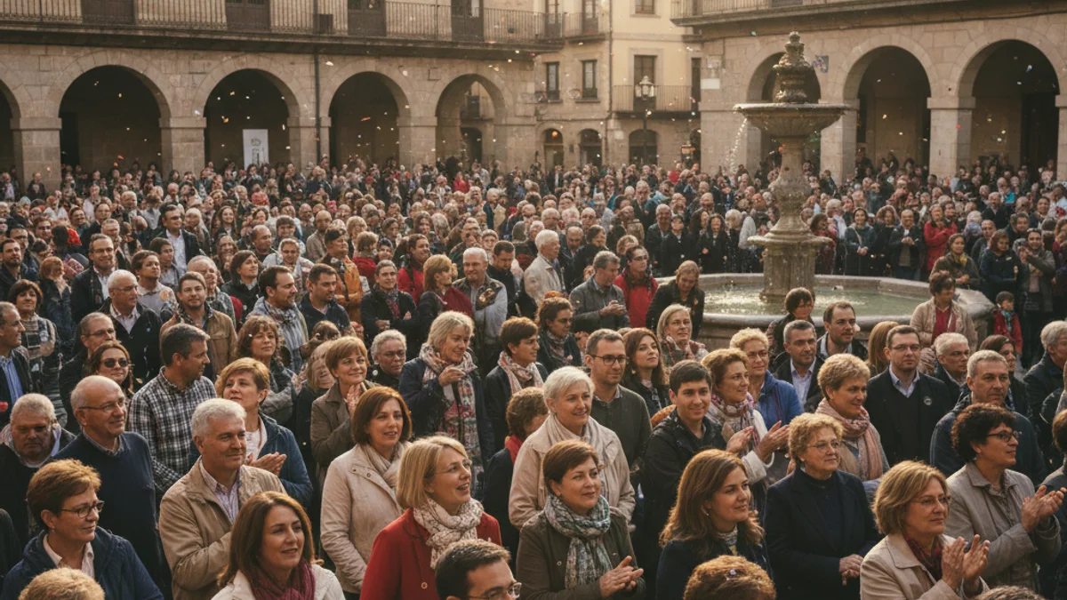 Imatge genèrica d'un acte institucional en una plaça pública amb ciutadans reunits.