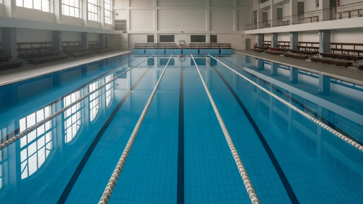 Imatge genèrica d'una piscina coberta d'entrenament amb carrils delimitats.