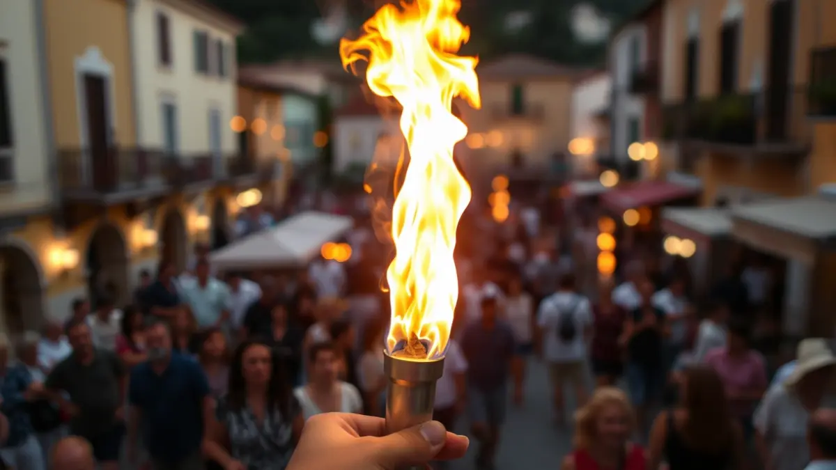 Image of a torch flame at a cultural event in Alcanar's main square.