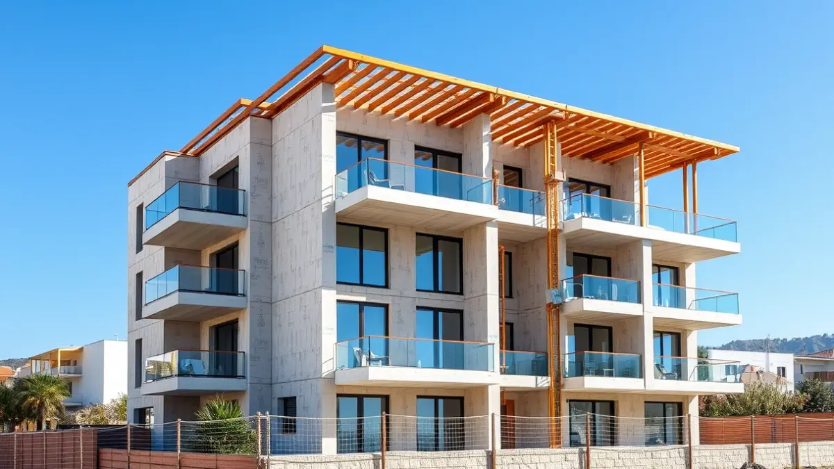 Imatge d'un edifici d'habitatges de lloguer social en construcció a Alcover.