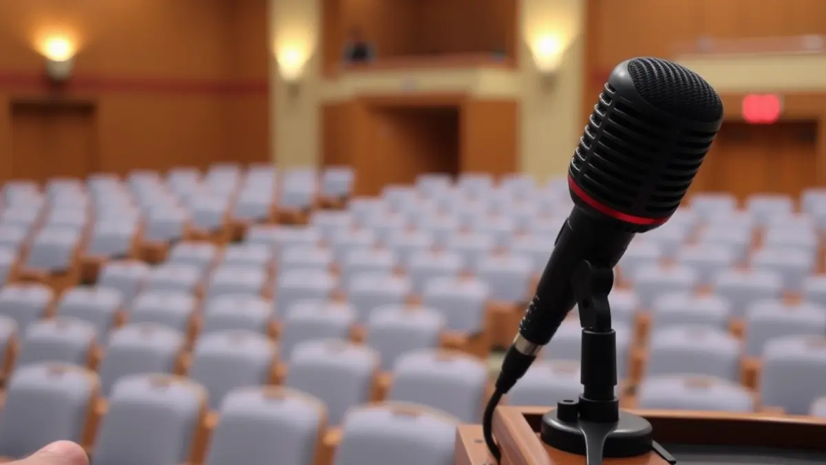 Imagen genérica de un micrófono en un atril, simbolizando un acto político o una reunión.