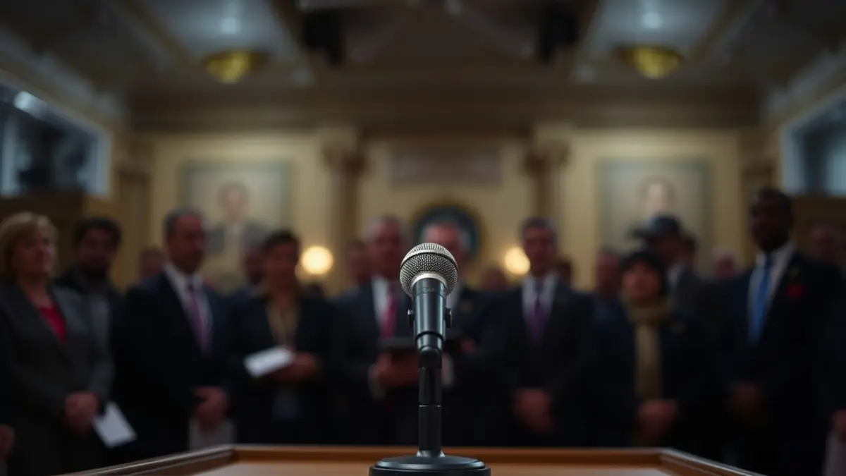 Imagen genérica de un micrófono en un atril, simbolizando una rueda de prensa o declaración política.