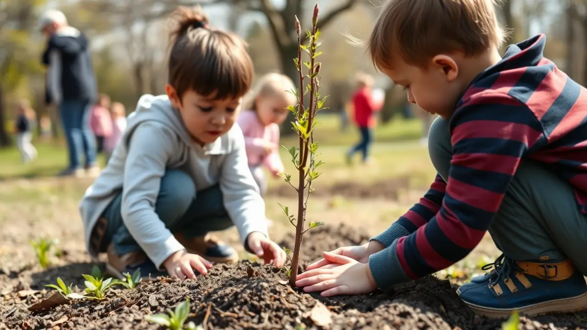 Imagen genérica de alumnos plantando árboles en una jornada ambiental.