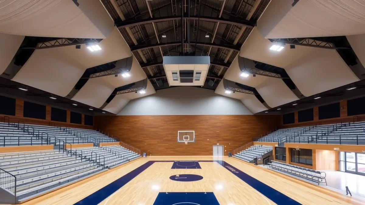 Imagen genérica del interior de un pabellón deportivo con gradas nuevas.