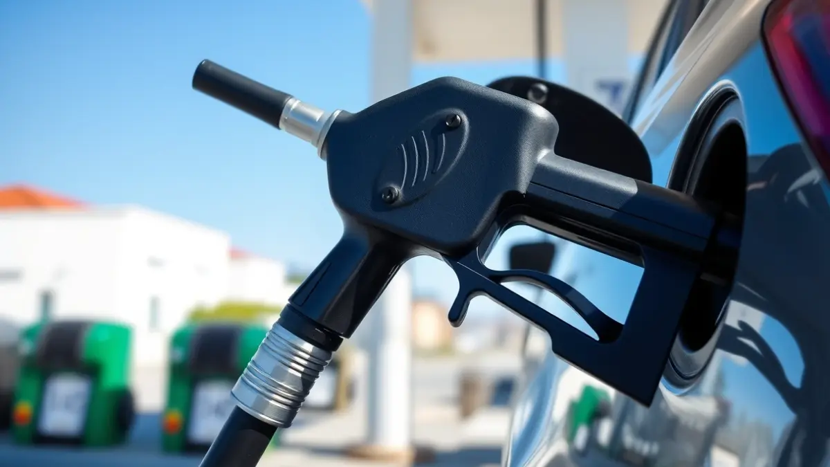 Imatge d'una benzinera a la frontera, amb un vehicle amb matrícula francesa omplint el dipòsit.