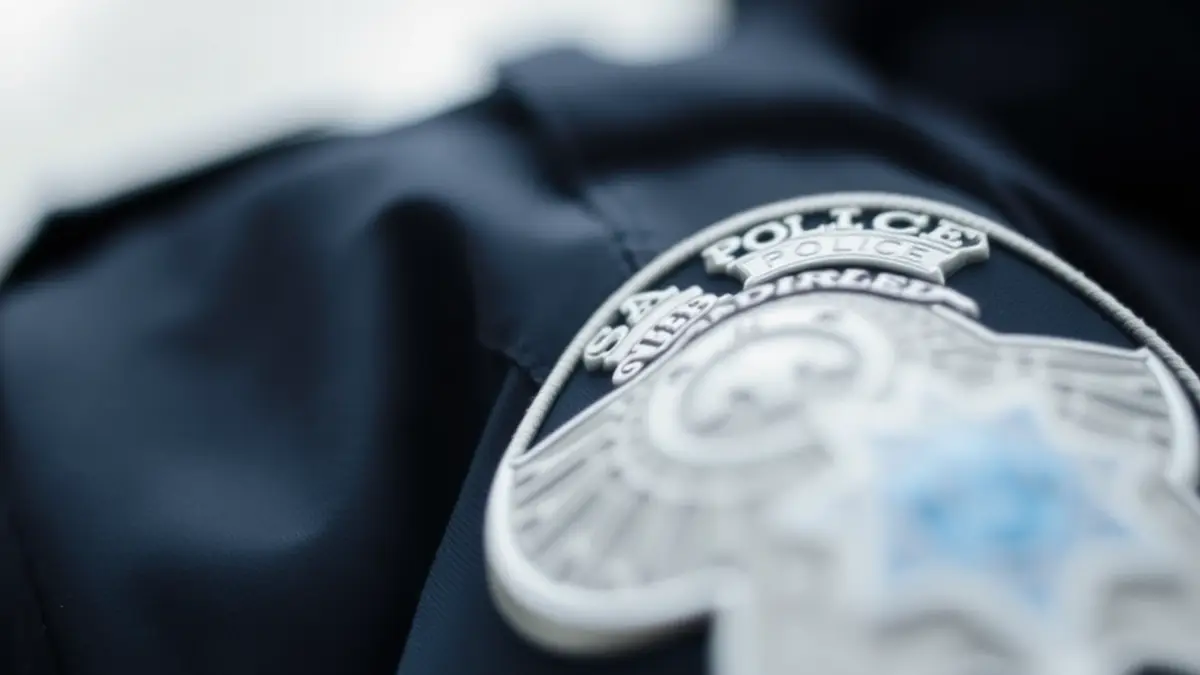 Imagen genérica de una placa policial borrosa, simbolizando la autoridad institucional.