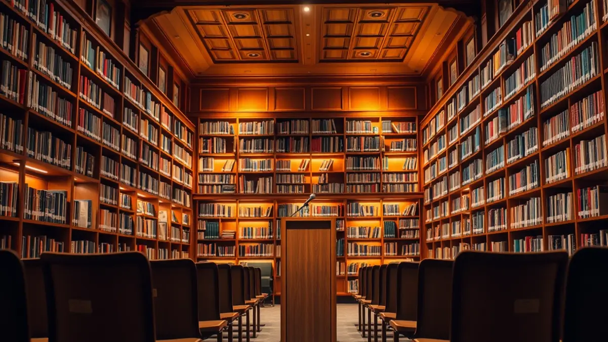 Imatge genèrica d'una sala de concerts o audicions amb un piano i un clarinet.