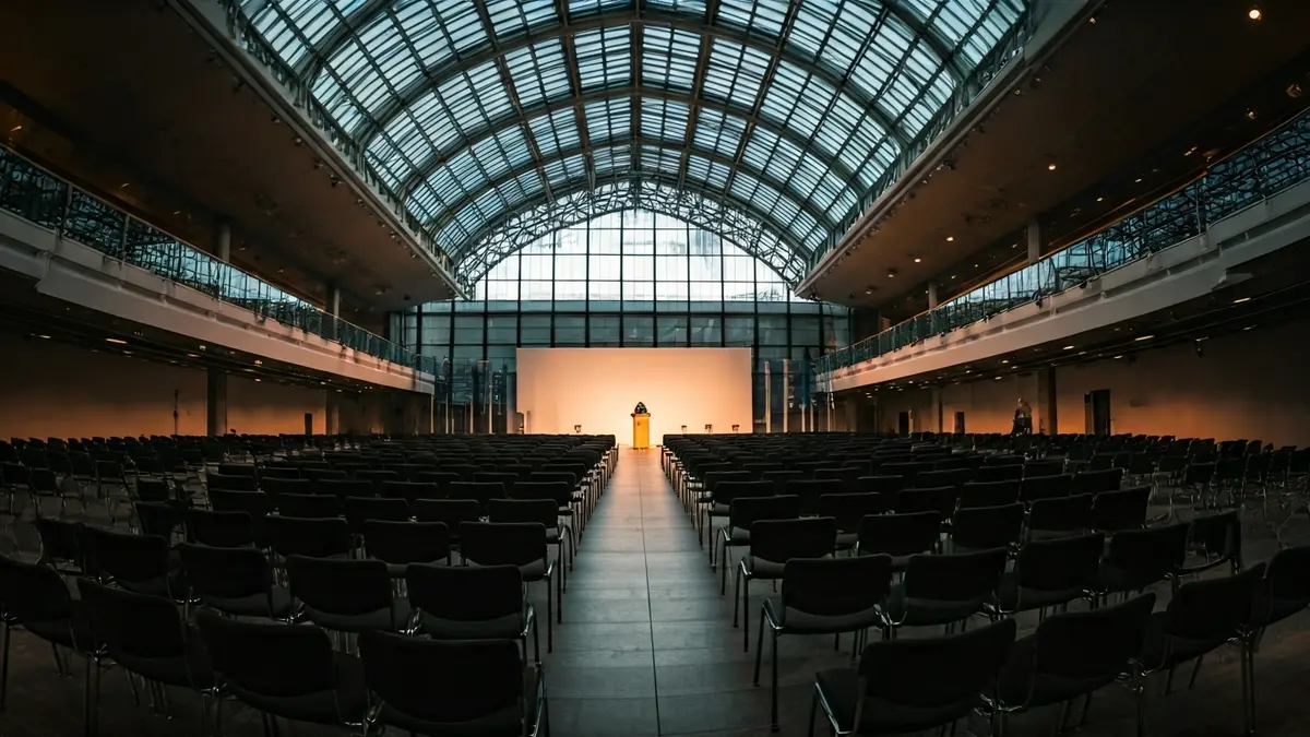 Imagen genérica de un gran centro de convenciones vacío, preparado para un evento internacional.