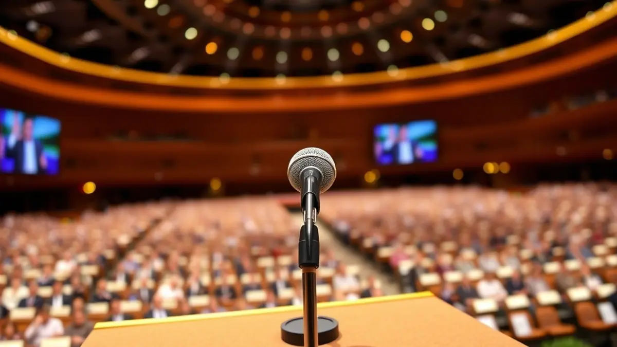 Imagen genérica de un micrófono en un atril durante una cumbre política.