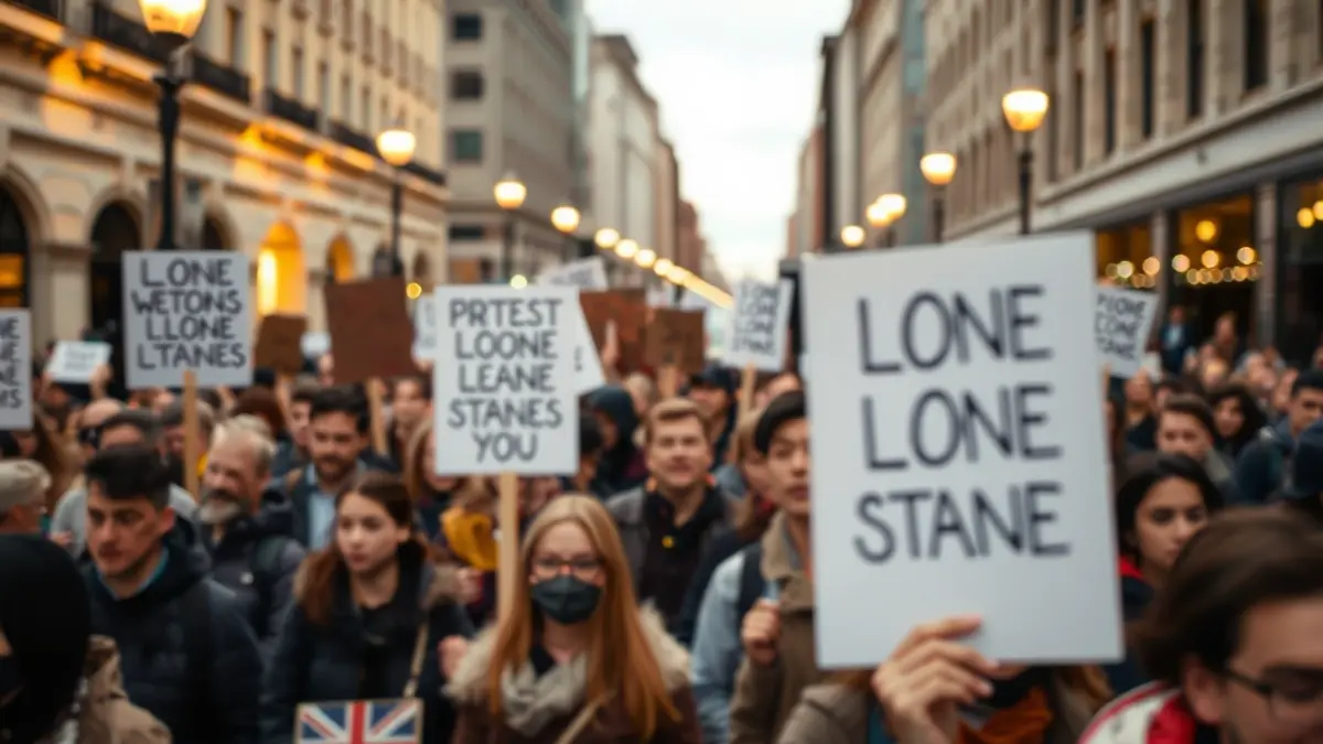 Imagen genérica de una manifestación con una multitud borrosa y pancartas.