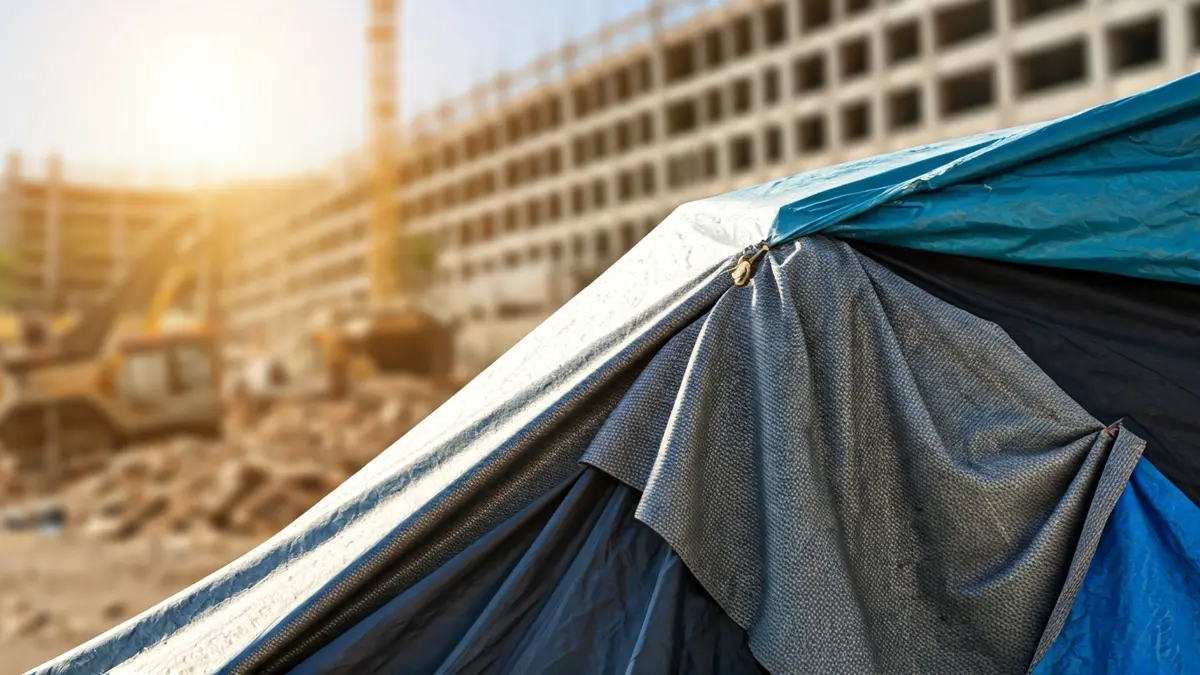 Image of a shantytown settlement in Barcelona, with the Sagrera construction site in the background.