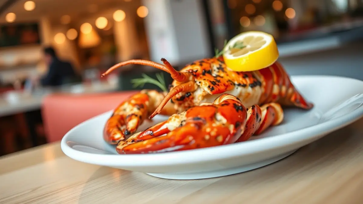 Imagen de un plato de marisco fresco en un restaurante moderno.