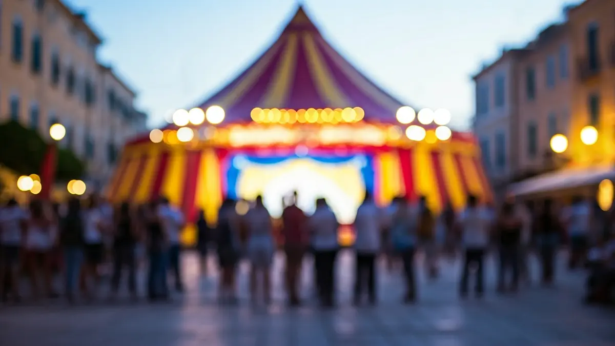Imagen genérica de un festival de circo con una carpa y gente disfrutando del espectáculo.