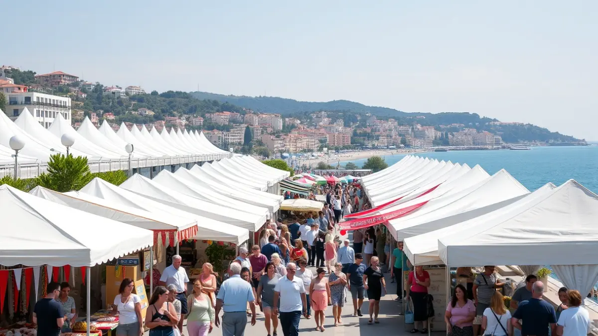 Imagen genérica de una feria de entidades junto al mar, con puestos y actividades.