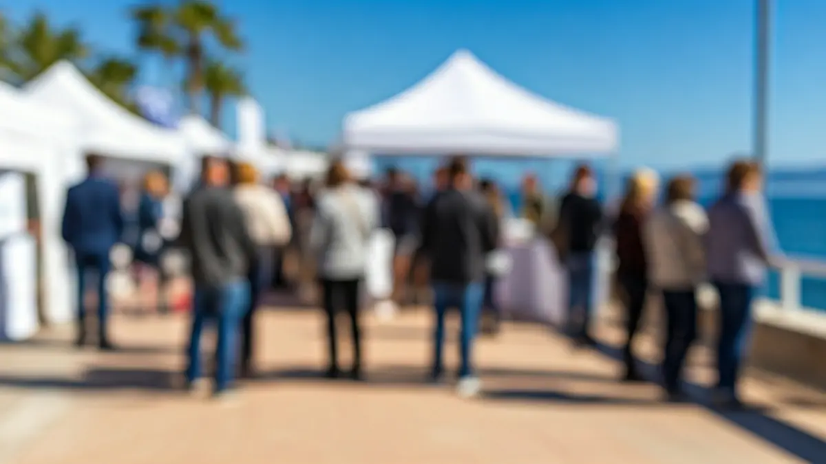 Imatge genèrica d'una fira de la salut a l'aire lliure amb estands i gent interactuant.