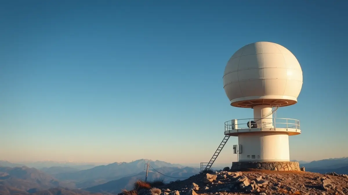 Radar meteorológico en una montaña del Pirineo