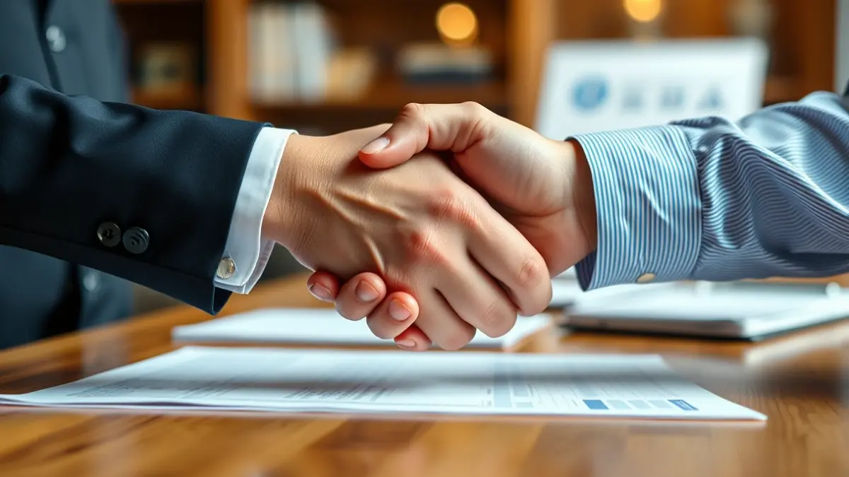 Imatge genèrica de dues mans encaixant-se sobre un escriptori, simbolitzant un acord de col·laboració.