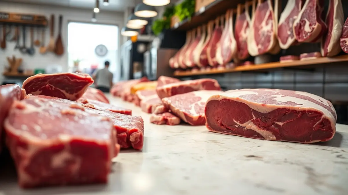 Generic image of a butcher's counter with quality products.