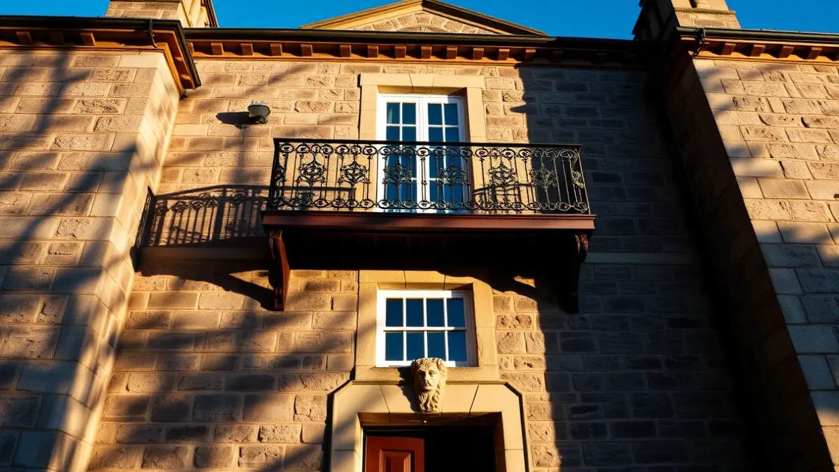 Façana de l'Ajuntament de Castellbisbal amb balcó i baranes de ferro, il·luminada pel sol de la tarda.