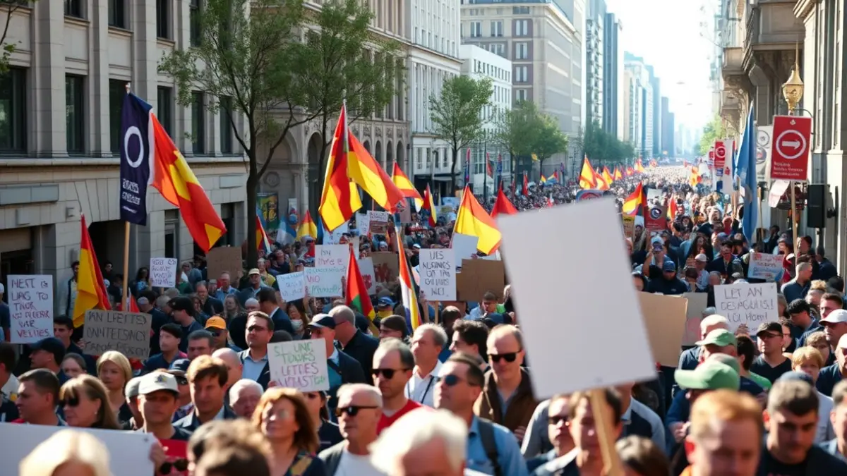 Imagen genérica de una manifestación en la calle con pancartas y banderas.