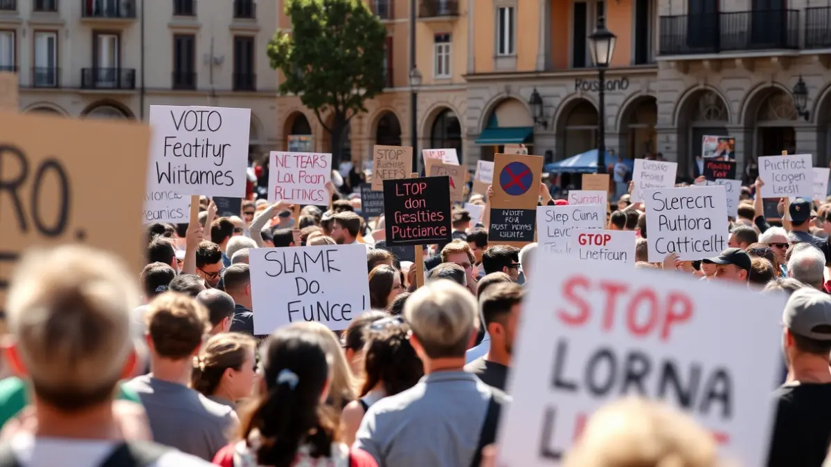 Imatge d'una manifestació a favor del català a Girona durant la diada de Sant Jordi.