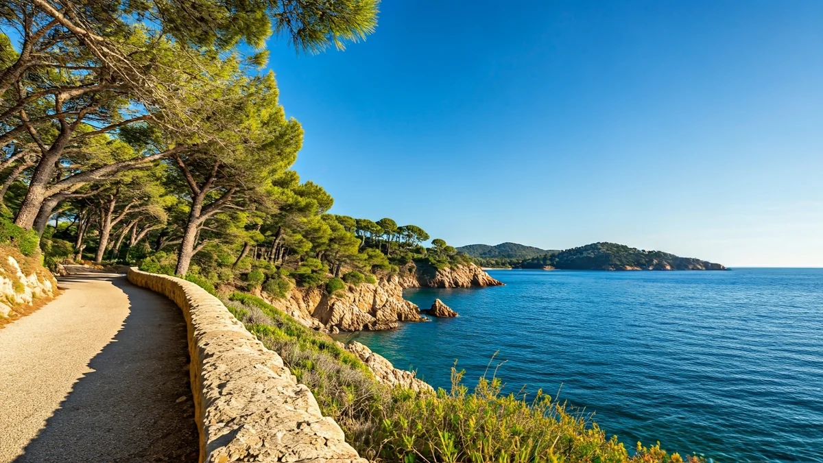 Generic image of a coastal path with pine trees and rocky coves under a clear spring sky.