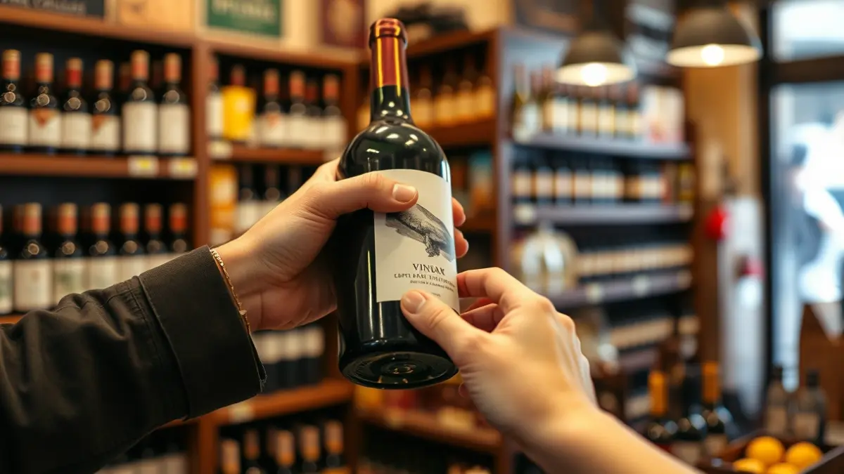 Imagen genérica de una persona comprando vino en un comercio local.